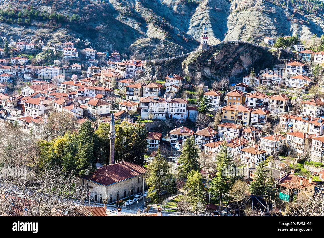 Erhöhte Ansicht der Stadt Göynük. Göynük ist eine Stadt und ein Bezirk von Bolu Provinz Stockfoto