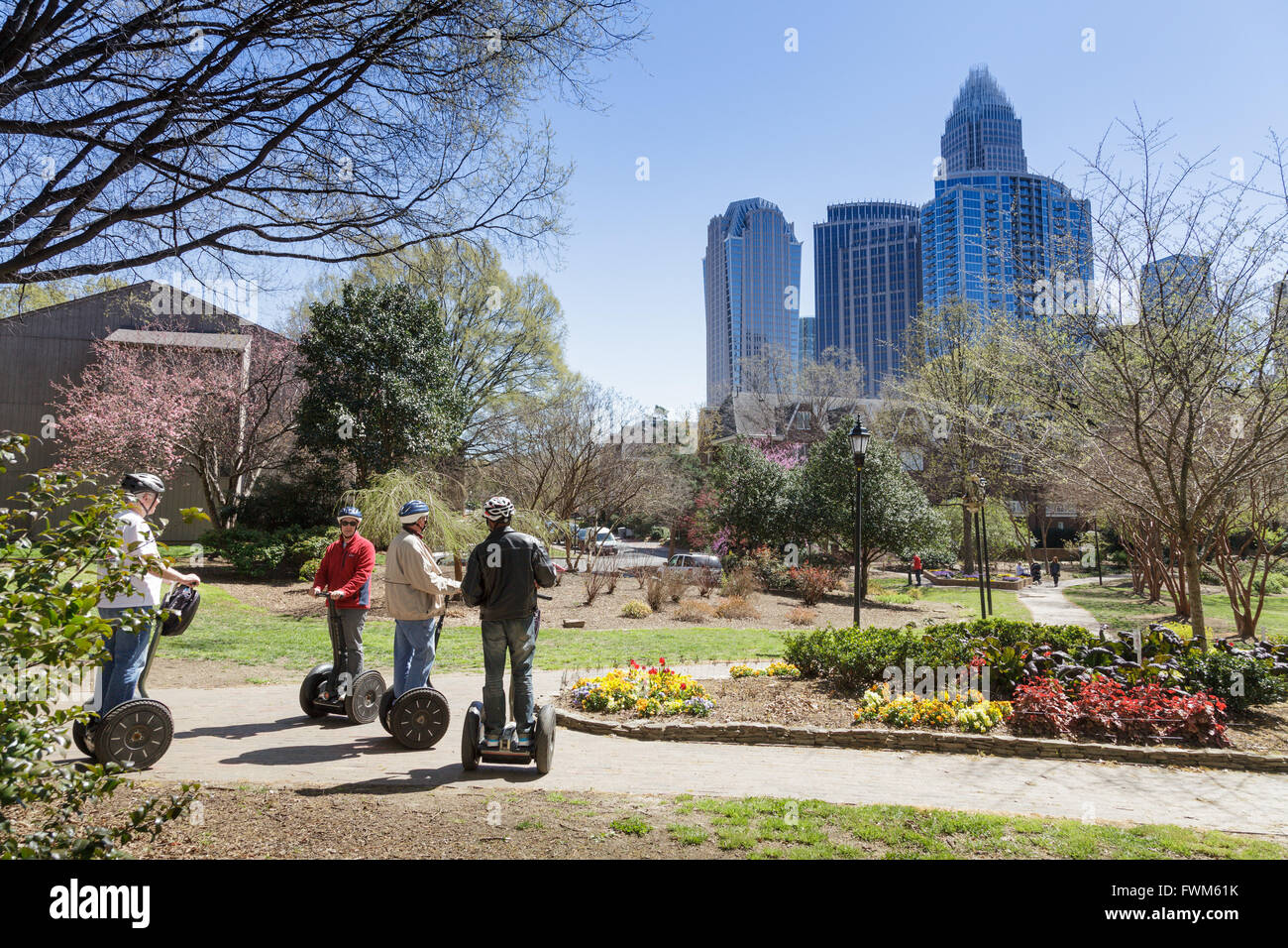 Segways im vierten Ward Park, Charlotte, North Carolina, USA. Stockfoto