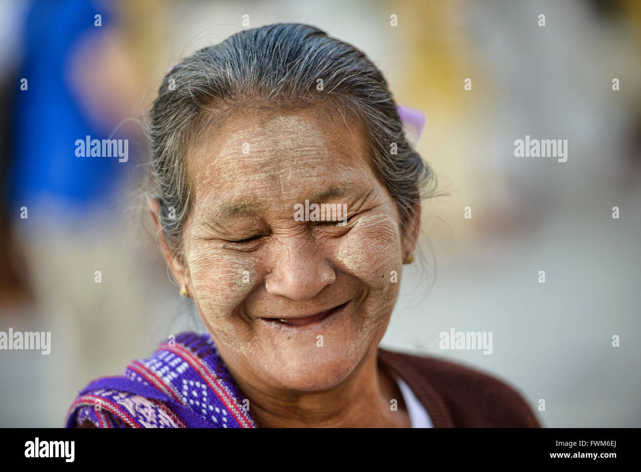 Bildnis einer alten Frau nach Yangon, Myanmar Stockfoto