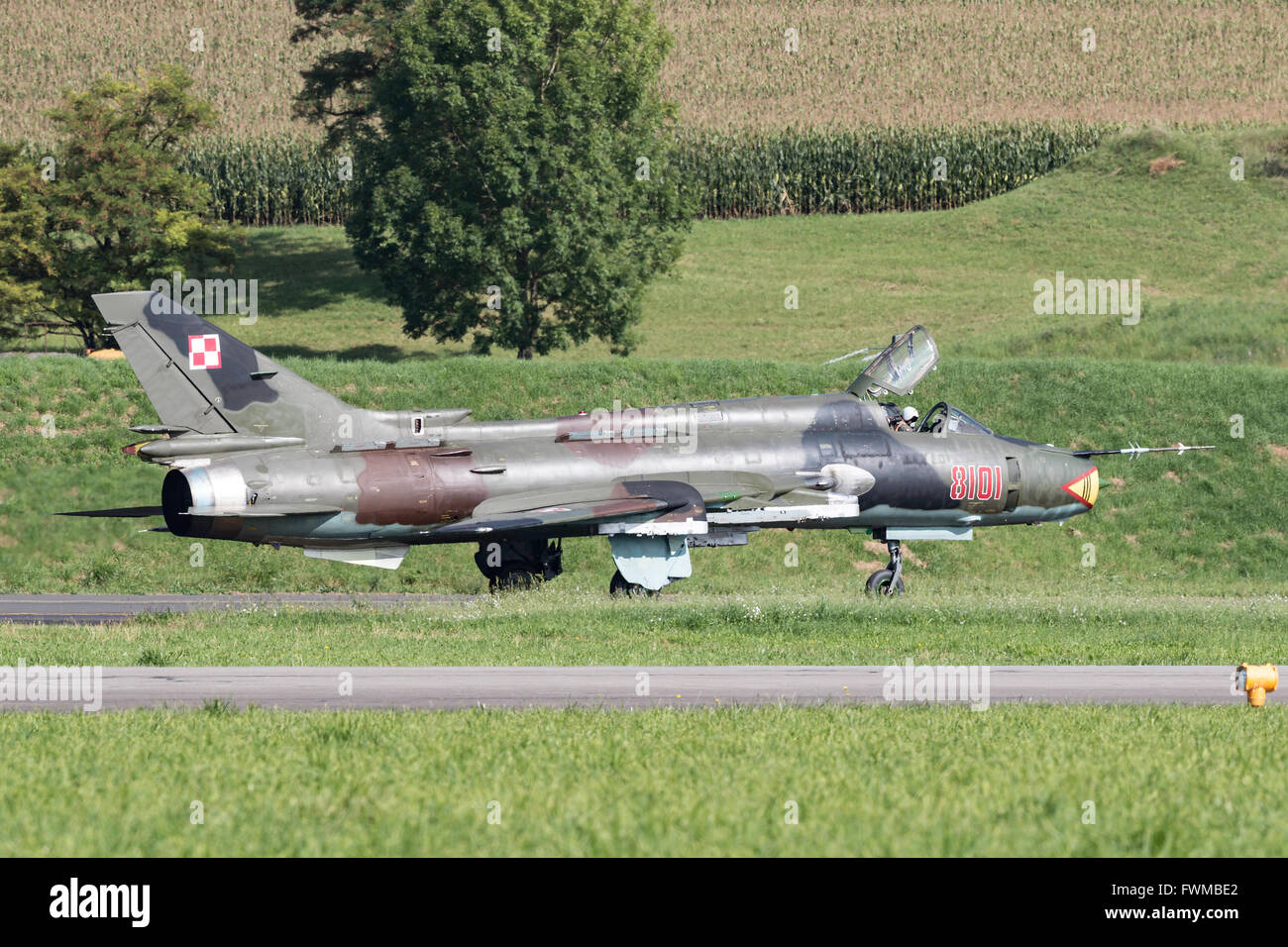 Suchoi Su-22 Fitter ist ein sowjetischen Jagdbomber-Flugzeug der polnischen Luftwaffe betrieben. Stockfoto