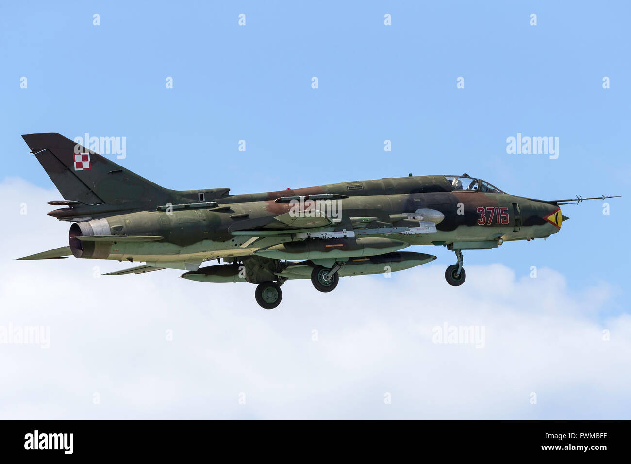 Suchoi Su-22 Fitter ist ein sowjetischen Jagdbomber-Flugzeug der polnischen Luftwaffe betrieben. Stockfoto