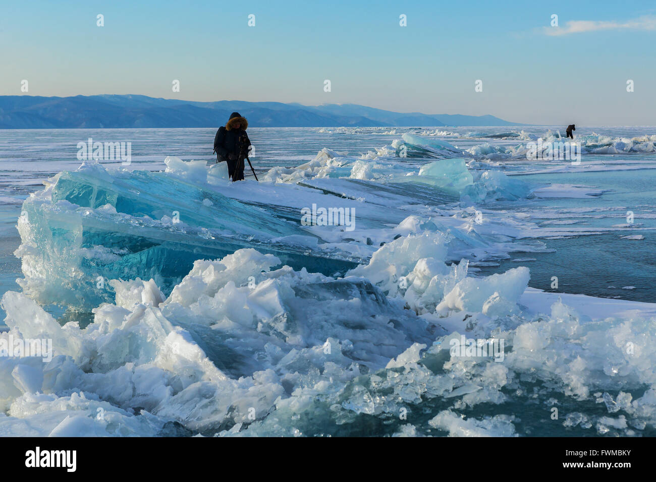 Fotografen schießen Eisblöcke. Stockfoto