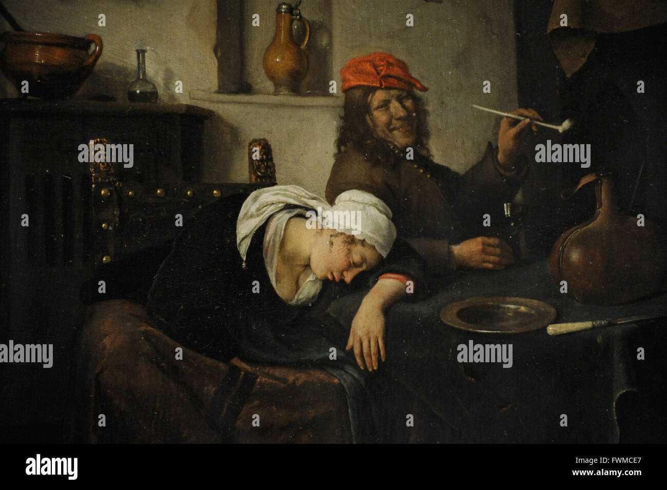 Jan Havickszoon Steen (1626-1679). Niederländischer Maler. Die Feiernden, 1660. Detail. Die Eremitage. Sankt Petersburg. Russland. Stockfoto