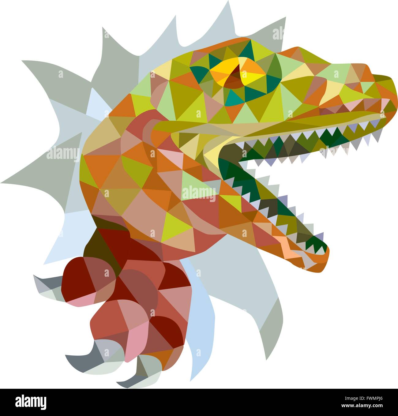 Niedrige Polygon Stil Illustration ein Raptor t-Rex Dinosaurier Echse Reptil Wand auf isolierte Hintergrund ausbrechen. Stock Vektor