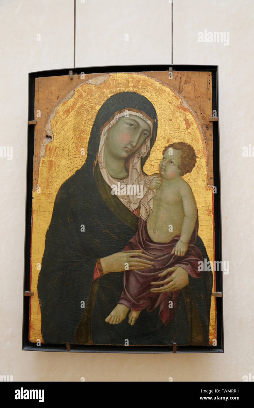 Ugolino di Neiro (1280-1349). Italienischer Maler. Gothic. Madonna mit Kind, 1315-1320. Louvre. Stockfoto