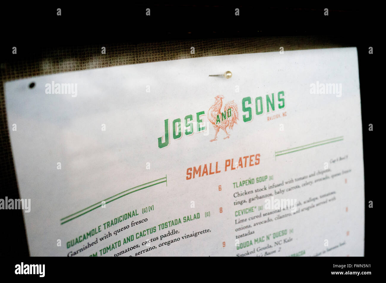 Jose und Söhne Bar & Restaurant im Warehouse District Raleigh North Carolina NC USA mit einem Mix aus mexikanischen und südlichen Stockfoto