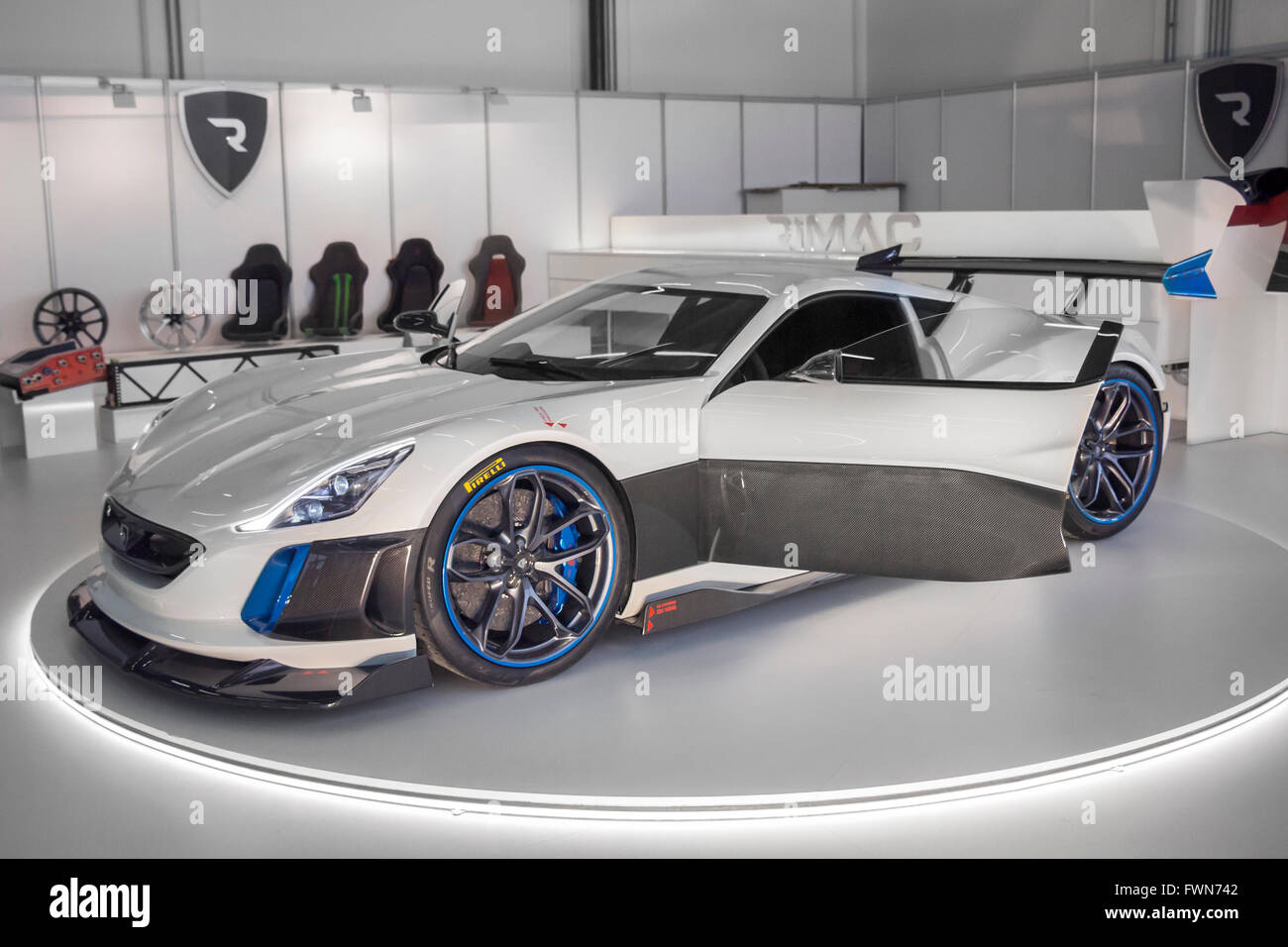 Zagreb, Kroatien 6. April 2016 Elektrischer Supersportwagen Rimac