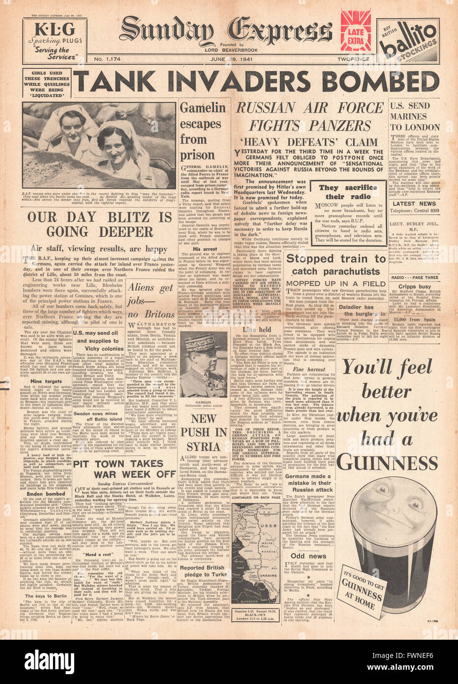 1941-Front page Sonntag Express Operation Barbarossa und Schlacht für Russland Stockfoto