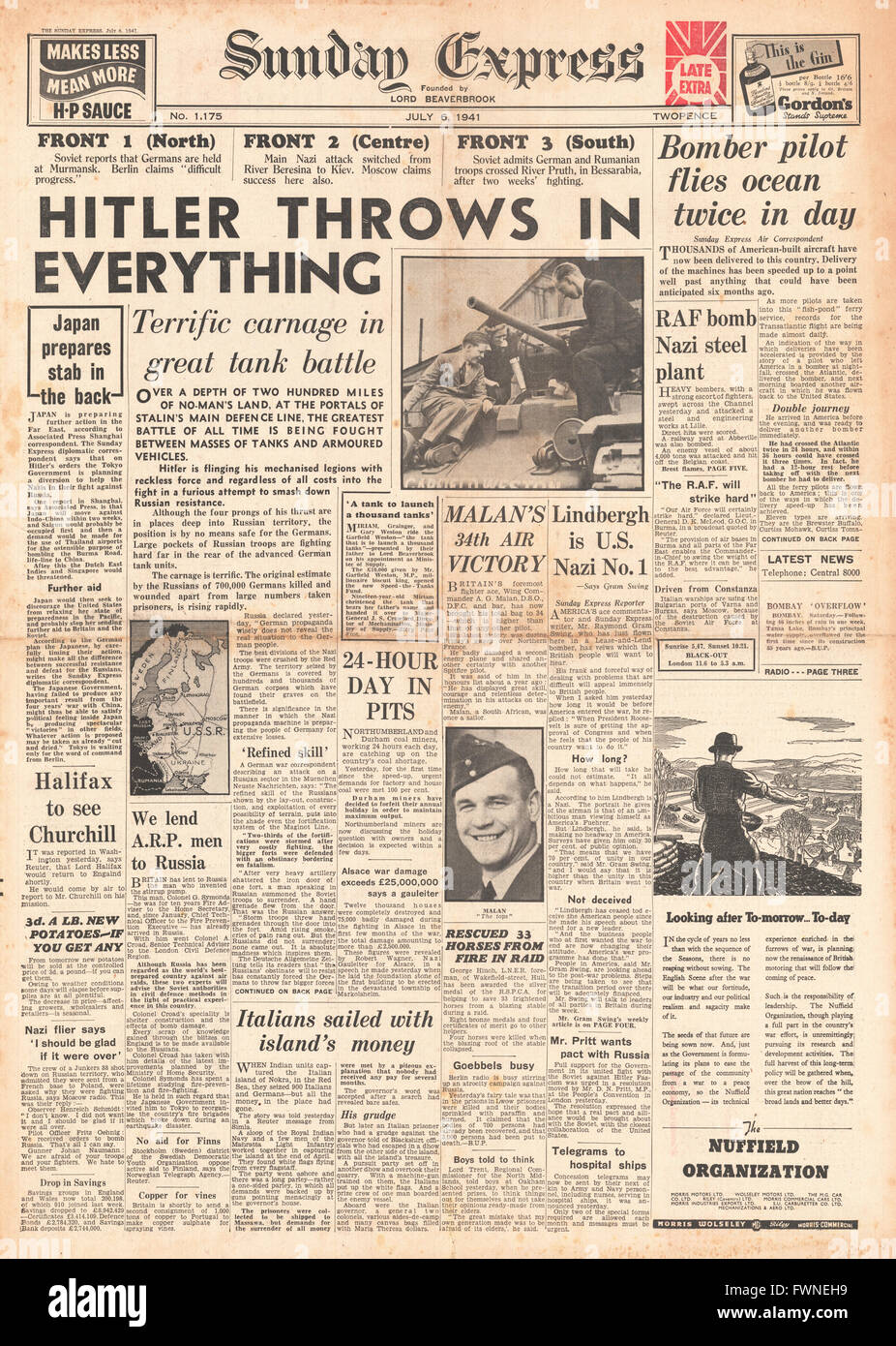 1941-Titelseite Sunday Express Schlacht für Russland Stockfoto