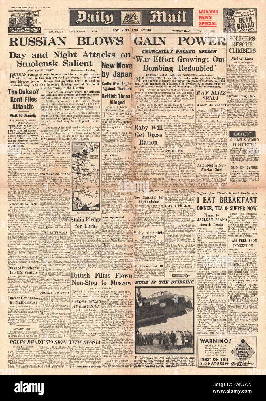 1941 Titelseite Daily Mail russische Angriffe gegen die deutschen Truppen zu begegnen Stockfoto