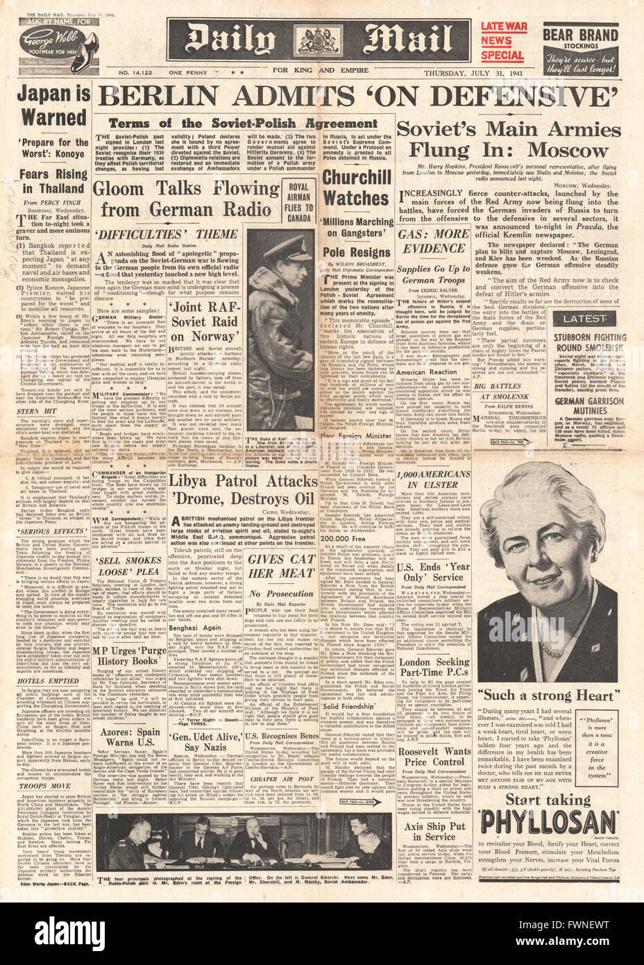 1941-Titelseite Daily Mail-Schlacht um Moskau Stockfoto