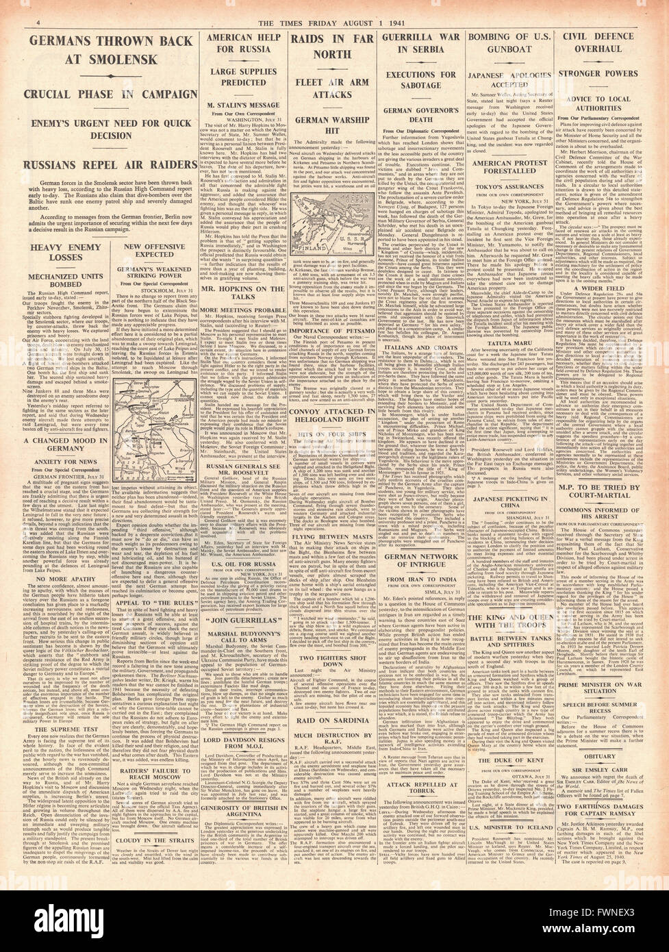 1941 s. 4 The Times russischen Gegenangriff bei Smolensk Stockfoto
