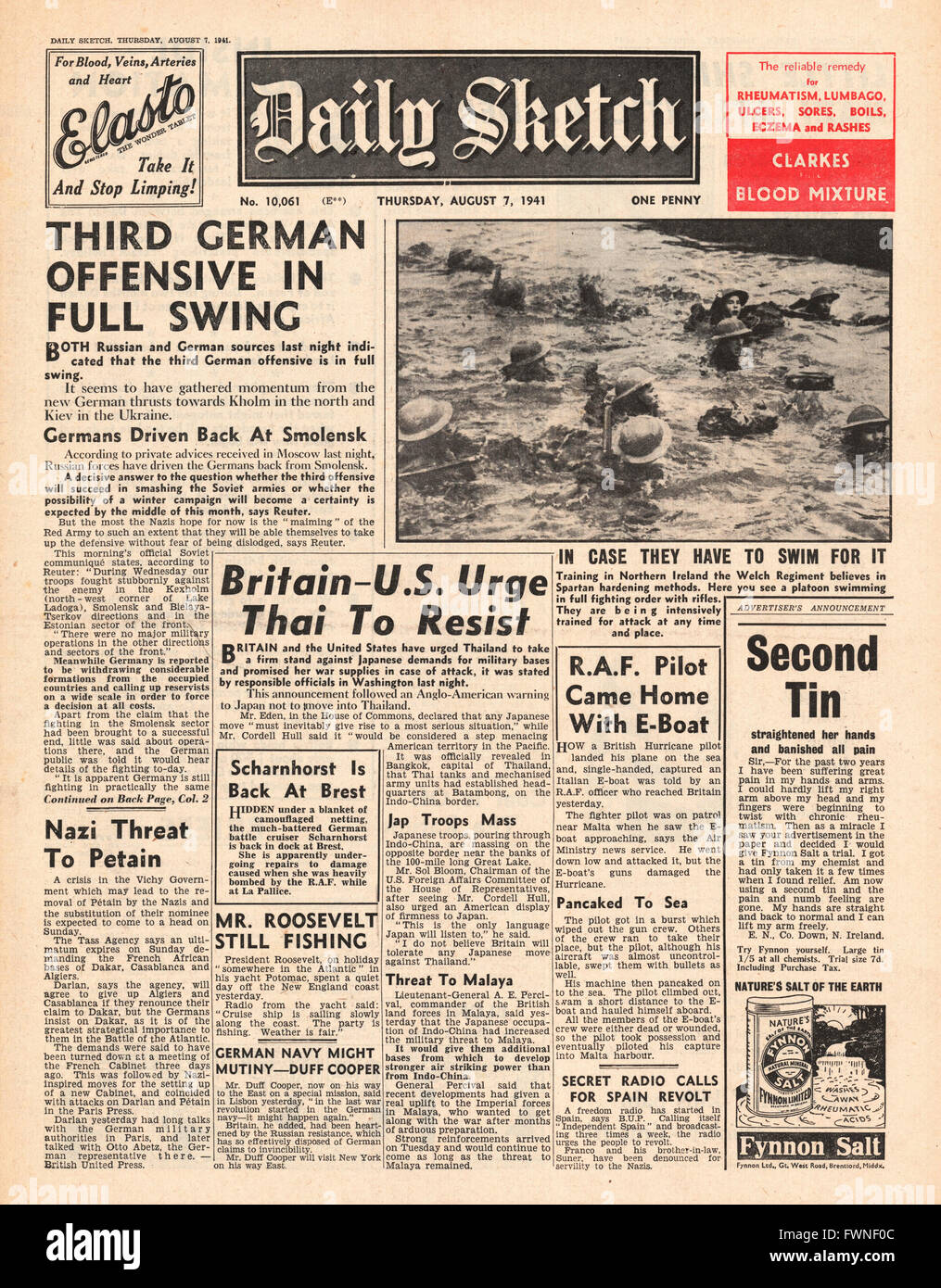 1941-Titelseite Daily Sketch dritte deutsche offensive in Russland Stockfoto