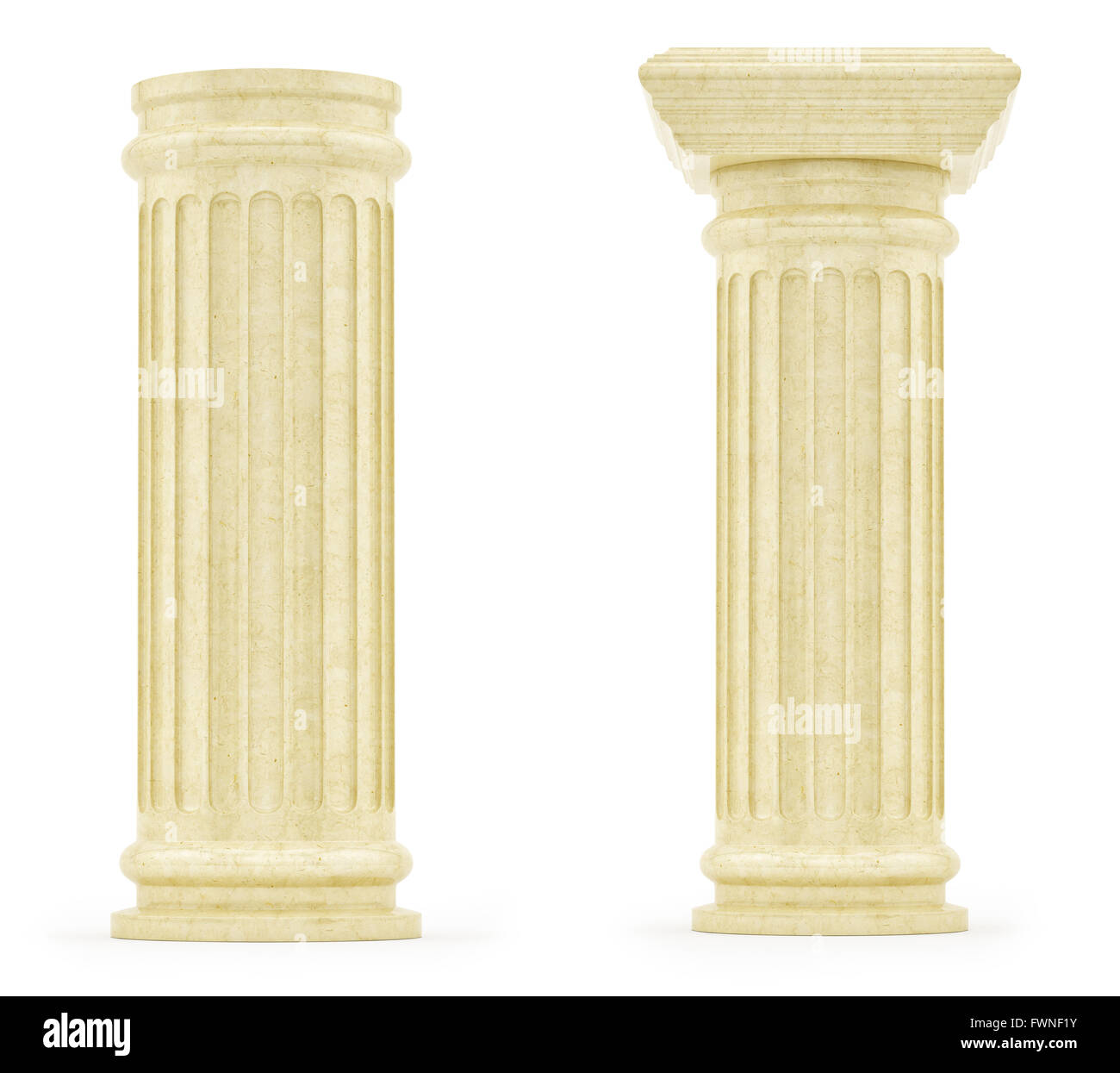 Rendern der Griechischen Säulen, isoliert auf weißem Stockfoto