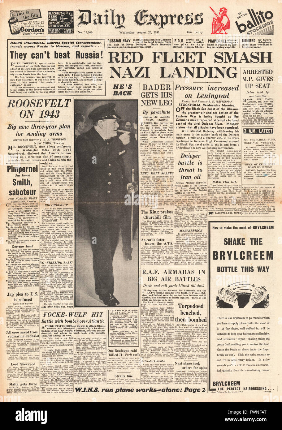1941-Titelseite Daily Express russische schwarze SeaFleet halt deutsche Landungen in der Ukraine Stockfoto