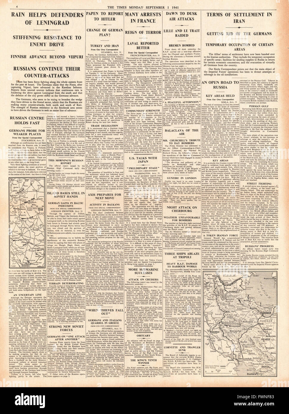 1941 s. 4 Mal Belagerung von Leningrad, RAF Bombe Frankreich und Belgien und Verbündeten zustimmen Bedingungen einer Regelung im Iran Stockfoto