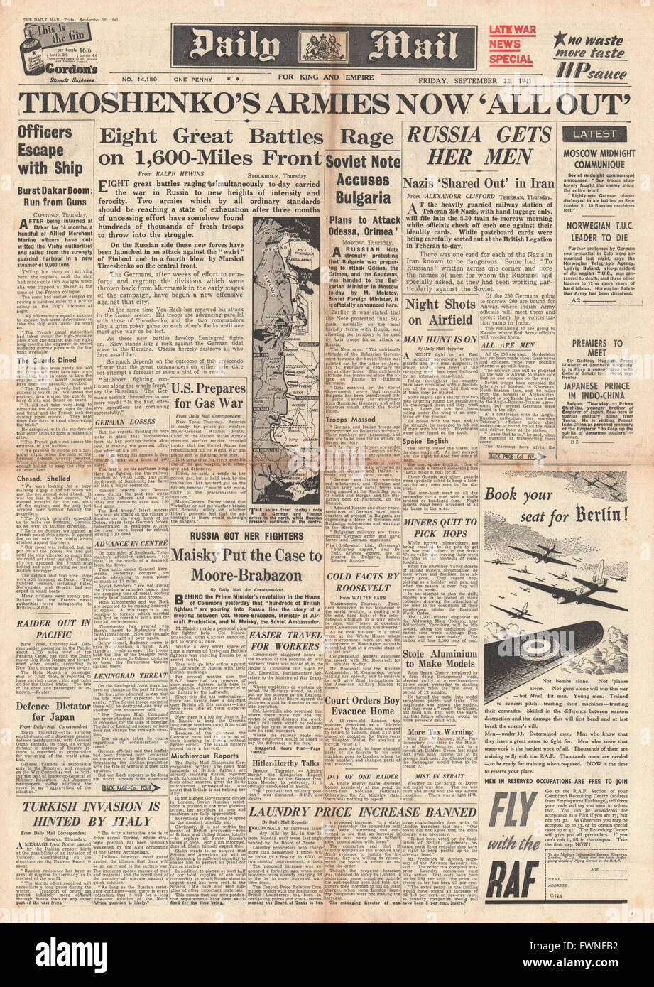 1941-Titelseite Daily Mail russischen und deutschen Armeen kämpfen an der Ostfront Stockfoto