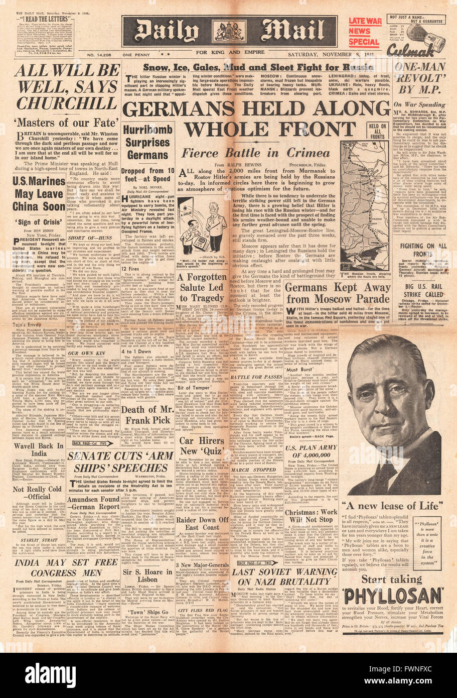 1941-Titelseite, die Daily Mail deutsche Armee an der Ostfront und Churchill statt "Am Ende alles gut werden wird", sagt Stockfoto