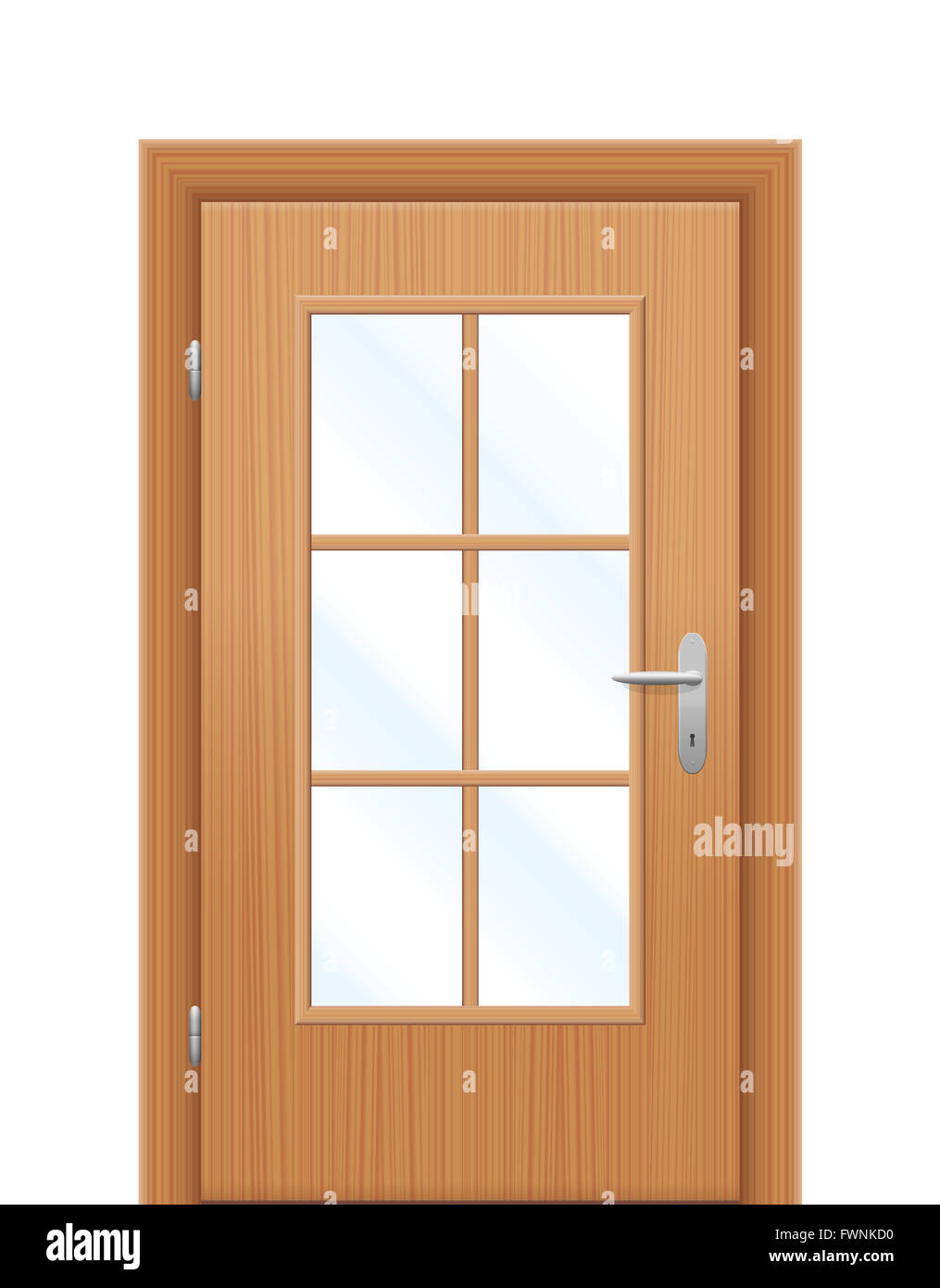 Tür mit Sichtfenster-Panel oder Sprossen. Abbildung auf weißem Hintergrund. Stockfoto
