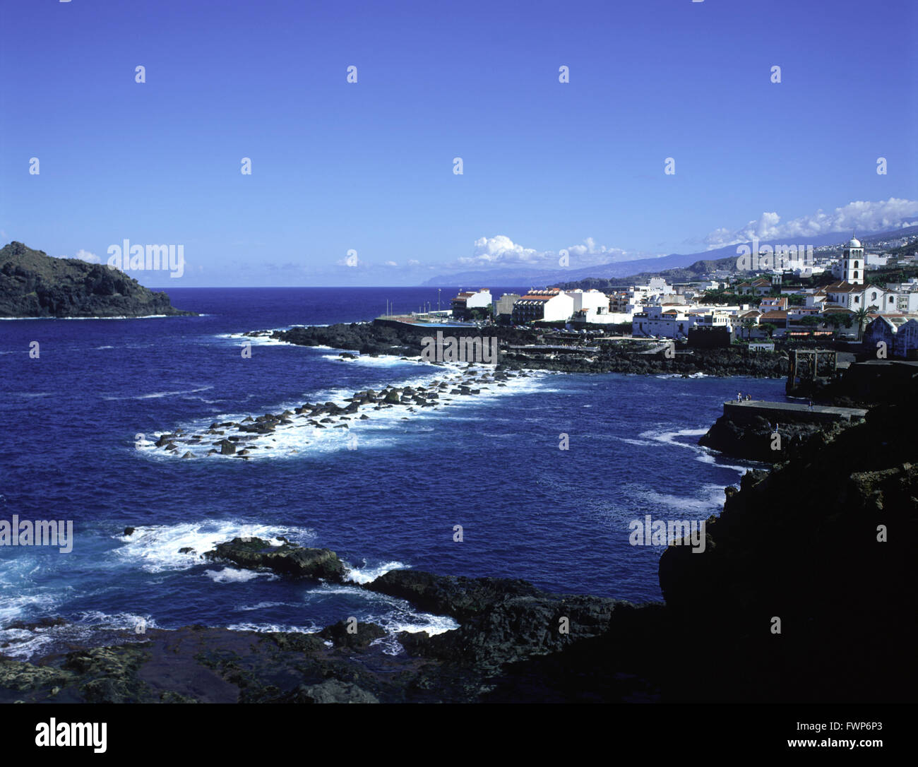 Gran Canaria, Teneriffa, Garachico, zeigt den Atlantischen Ozean. Stockfoto