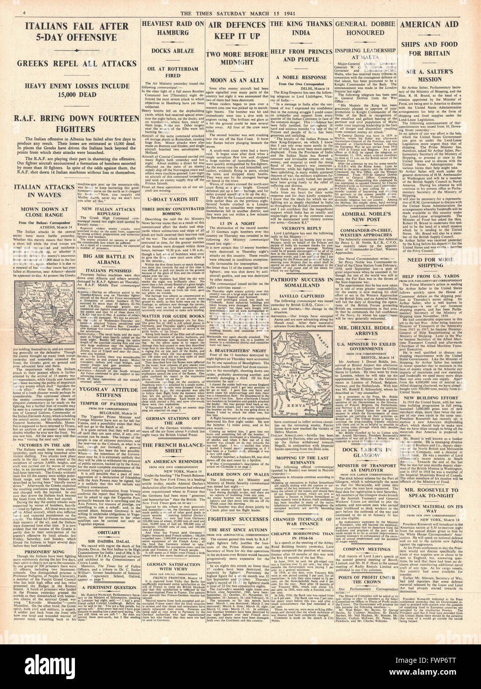 1941 s. 4 The Times griechischen Armee italienischen Angriffe abzuwehren Stockfoto