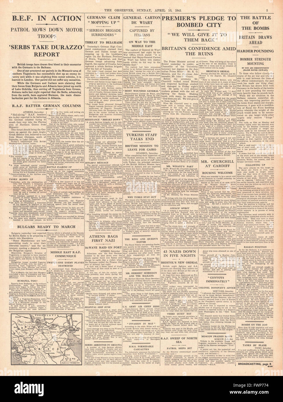 1941 die Beobachter Seite 7 britische Armee Kampf deutscher Kräfte in Griechenland Stockfoto