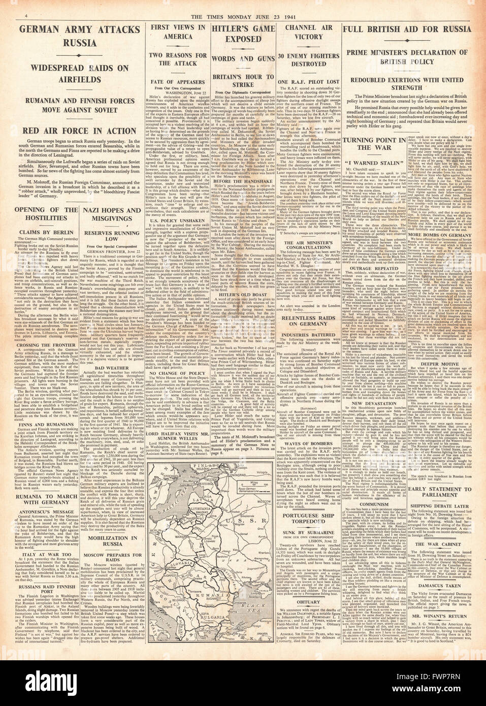 1941 s. 4 The Times Nazideutschland dringt in die Sowjetunion Stockfoto
