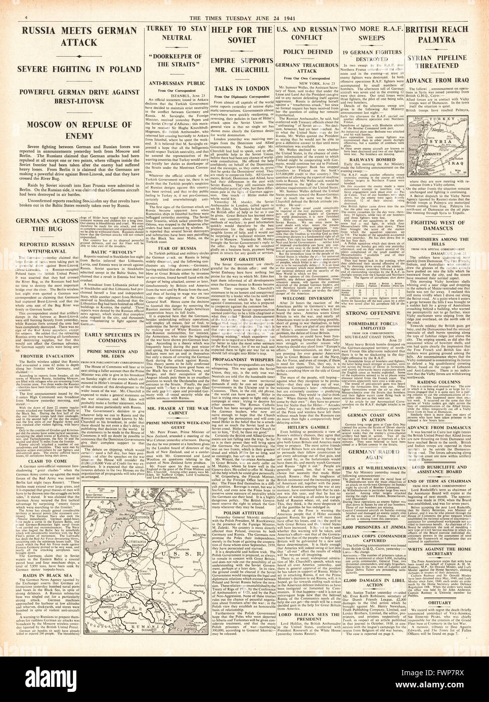 1941-Seite 4 erreichen die Zeiten Nazi-Deutschland fällt in Sowjetunion und britischen Truppen Palmyra Stockfoto