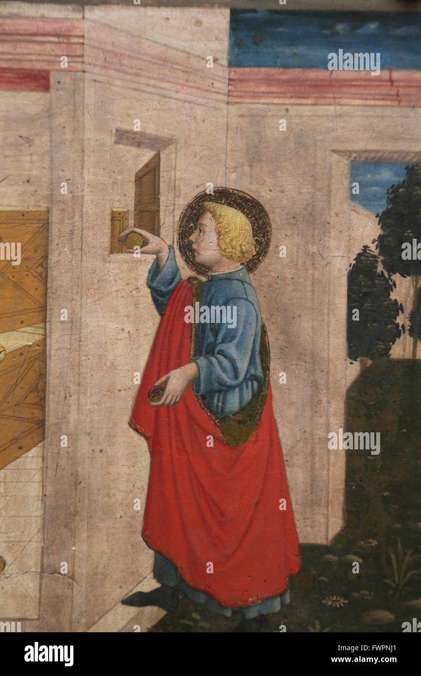 Giovanni Francesco da Rimini (1420-1470). Maler der italienischen Frührenaissance. Die Liebe des Heiligen Nikolaus von Bari. Louvre. Stockfoto