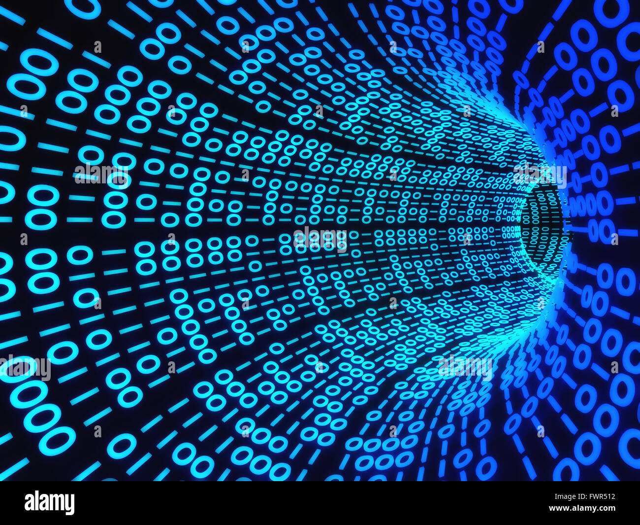 Gewundenen Tunnel von digitalen binäre Computercode. Stockfoto