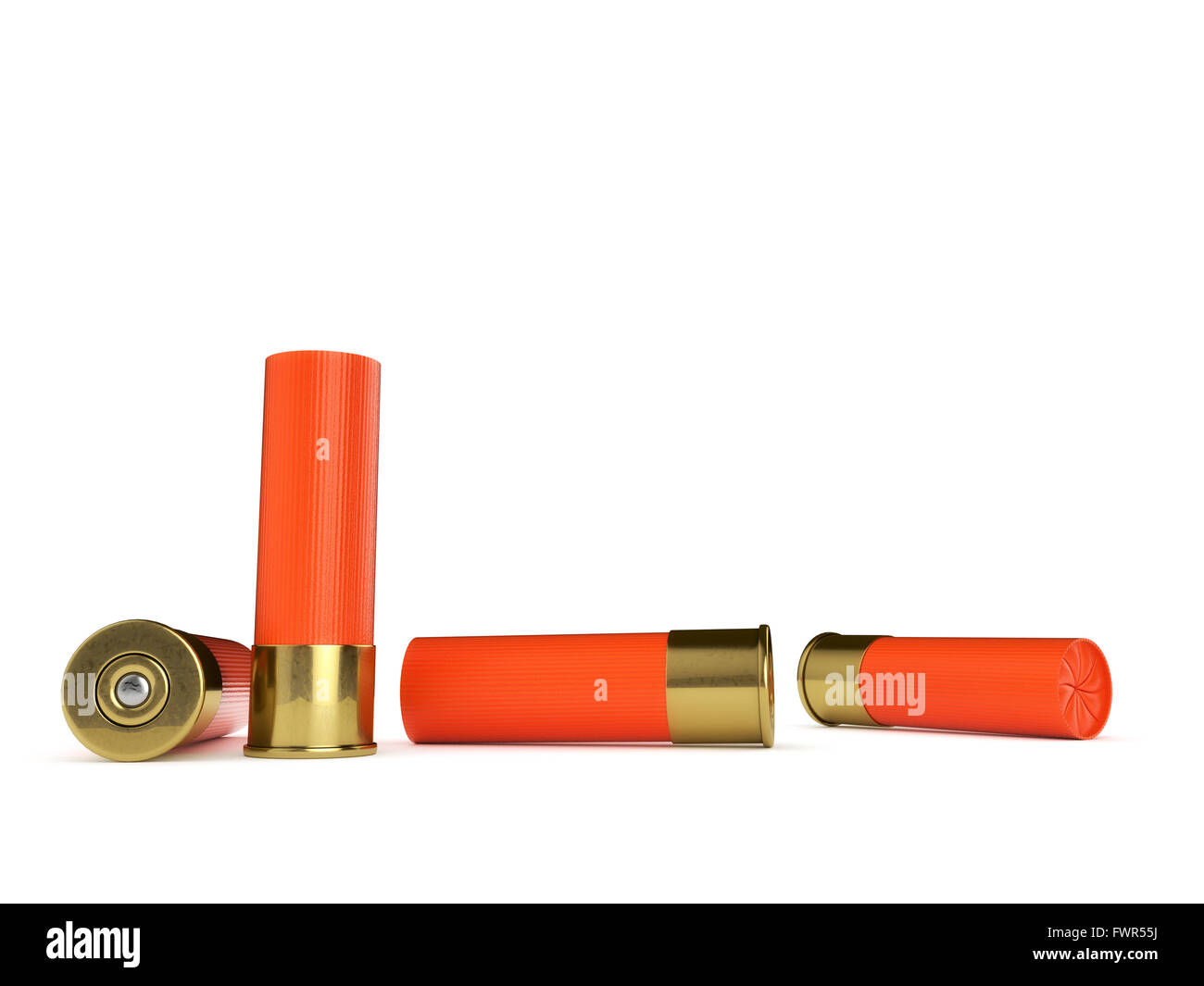 Einige orange Schrotpatronen isoliert auf einem weißen Hintergrund. Stockfoto