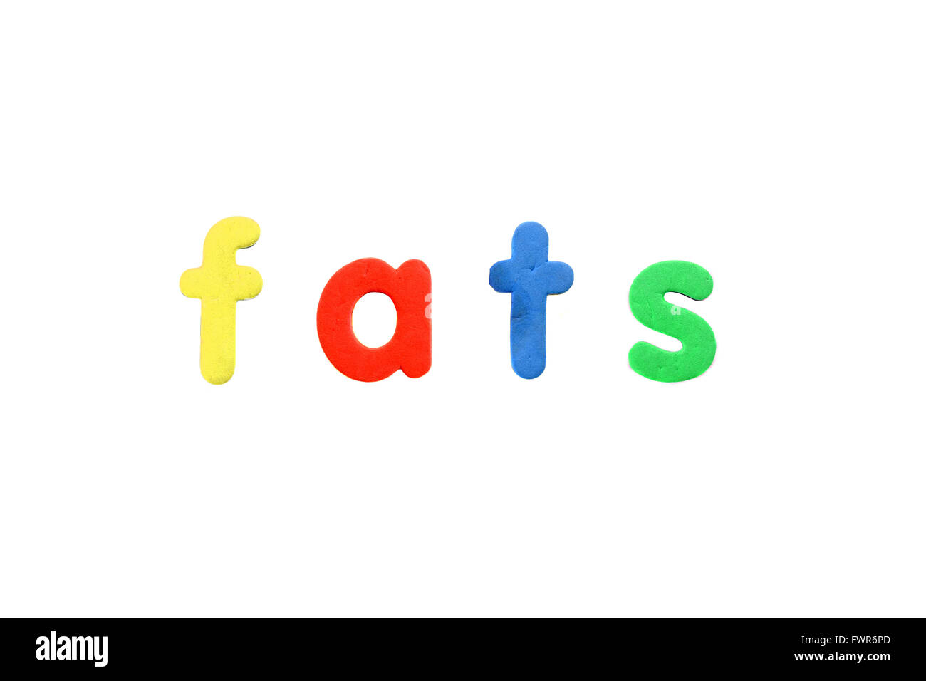 Das Wort Fette aus alphabetischen Kühlschrankmagnete vor einem weißen Hintergrund erstellt. Stockfoto