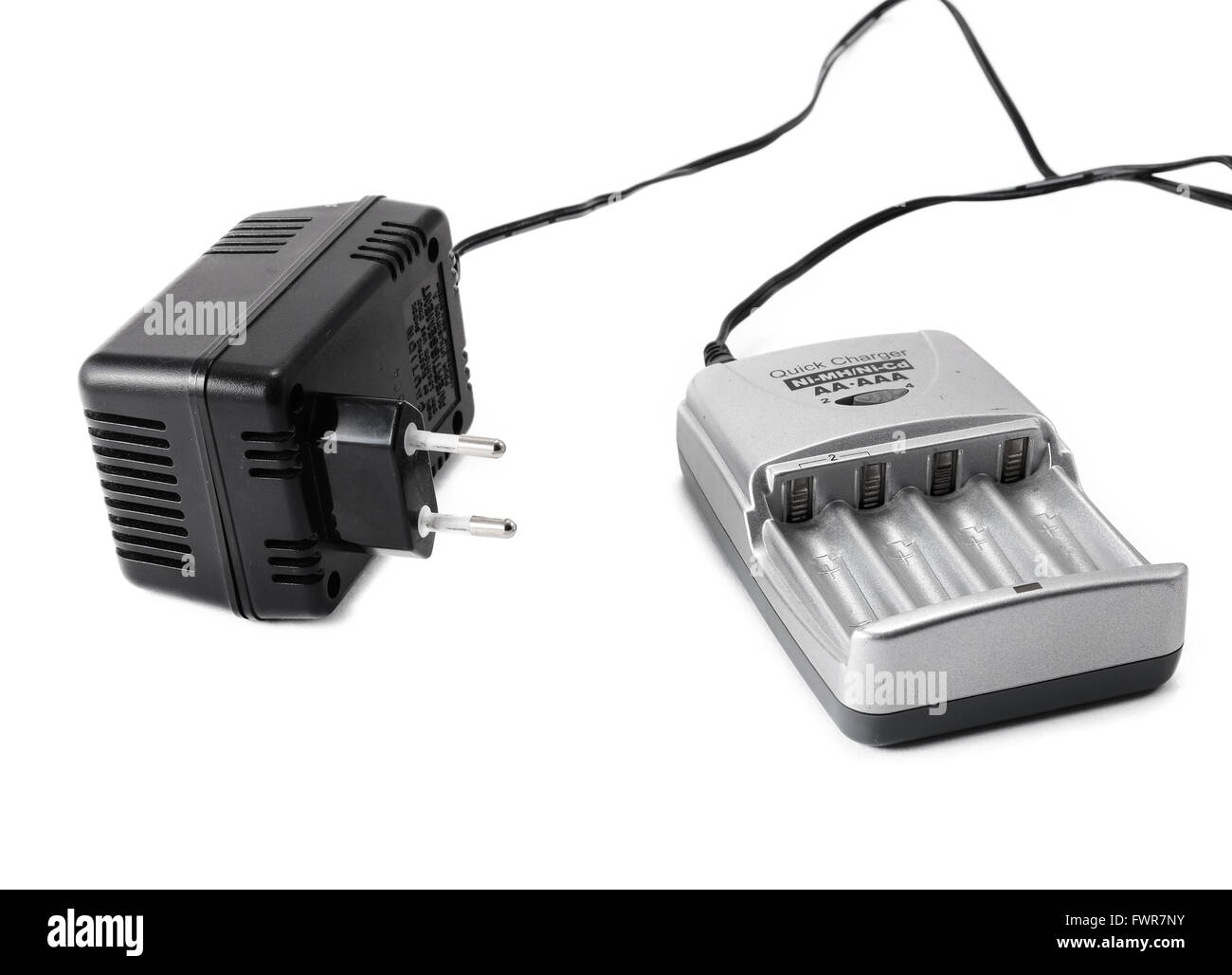 Akku-Ladegerät mit 230-Volt-adapter Stockfoto
