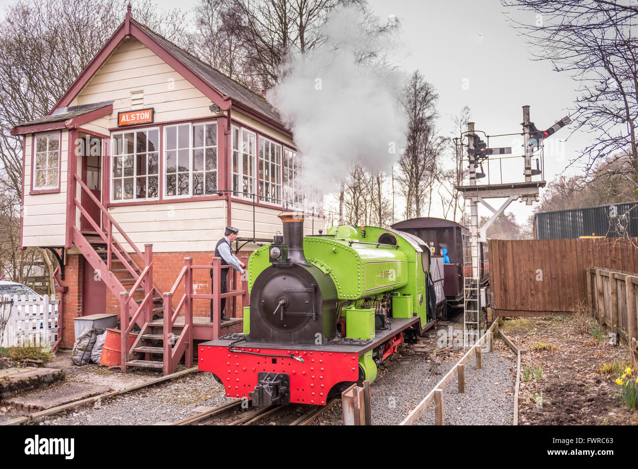 South Tynedale Railway zwischen Alston in Cumbria und Kirkhaugh in Northumberland. 0-6-2 Sattel Tank Barber Stockfoto