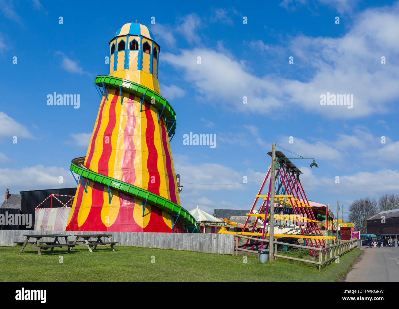 Alten Helter Skelter in die 1930er Jahre Rummelplatz, Black Country Living Museum, Dudley, West Midlands, UK Stockfoto