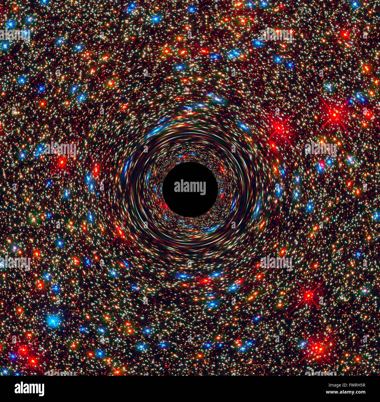 Dieses Computersimulierte Bild Von Der Nasa Veroffentlicht Zeigt Ein Supermassives Schwarzes Loch Im Zentrum Einer Galaxie Schwarze Bereich In Der Mitte Reprasentiert Ereignishorizont Des Schwarzen Lochs Wo Kein Licht Das Massive Objekt