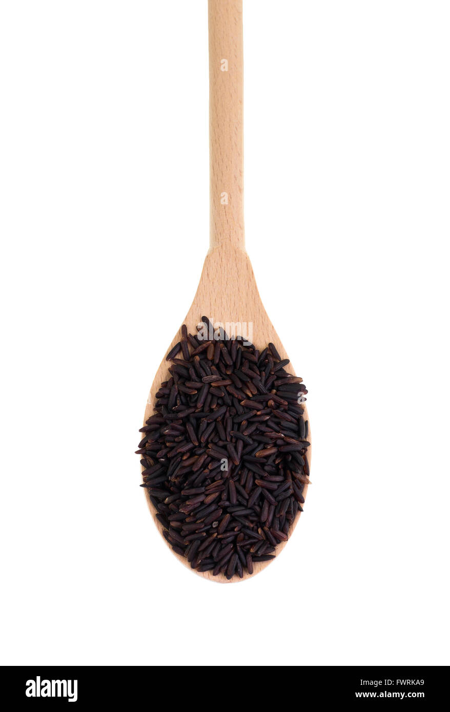 Haufen von schwarzem Reis, eine Reihe von Arten der Reis Oryza Sativa L., die hohen Nährwert und ist eine Quelle der Stockfoto