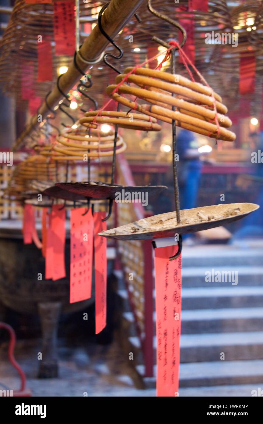 Weihrauch-Spulen, brennen in den Man Mo Tempel, Hong Kong Stockfoto
