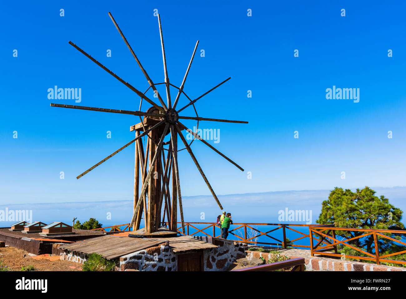 Restaurierte Windmühle für das Schleifen von Gofio verwendet. Las Tricias Garafía, La Palma, Teneriffa, Kanarische Inseln, Spanien, Europa Stockfoto