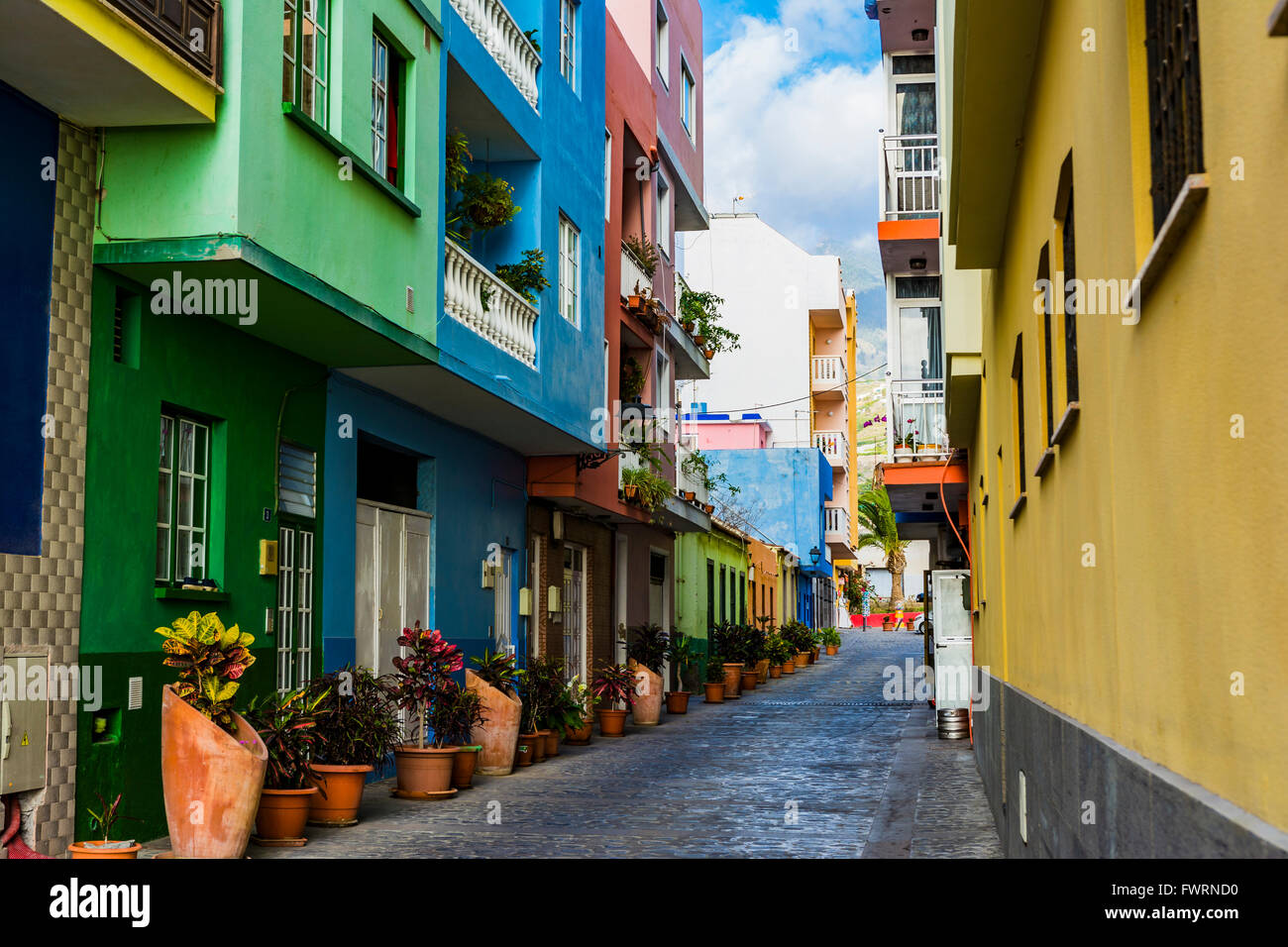 Der Hafen von Tazacorte. Tazacorte, La Palma, Teneriffa, Kanarische Inseln, Spanien, Europa Stockfoto