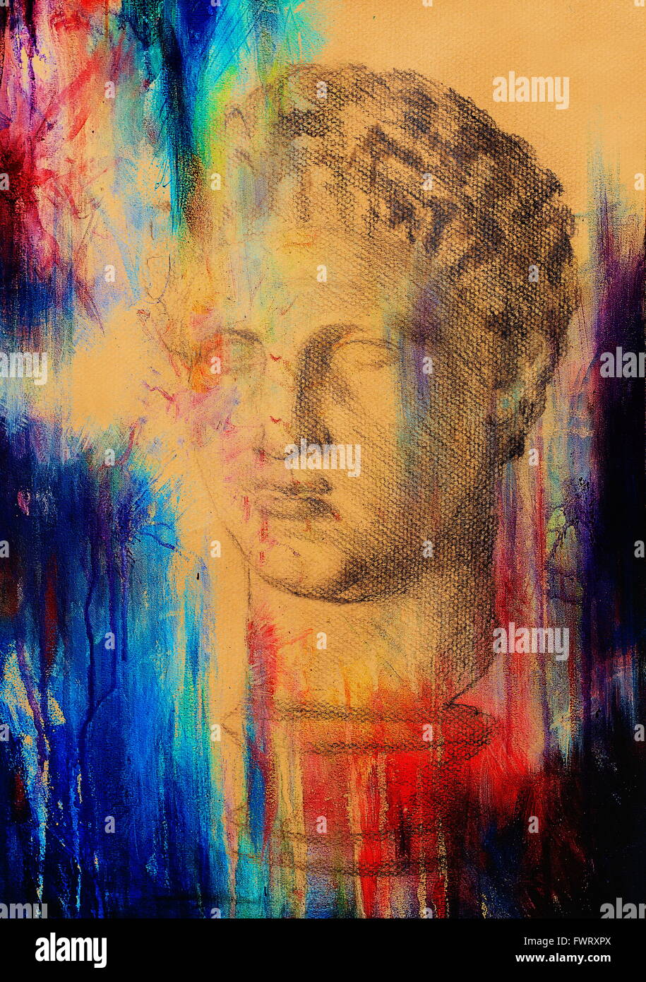 Handgezeichnete Kopf, Gips-Büste Mann gezeichnet. Rom-Empire-Mann Stockfoto