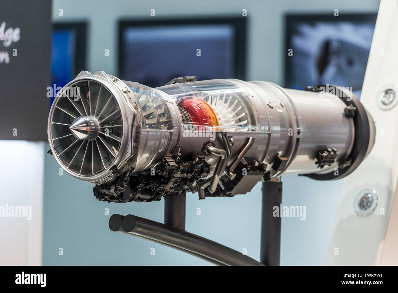 Zeigen Sie Details-Jet-Engine in Singapore Airshow 2016 Stockfoto