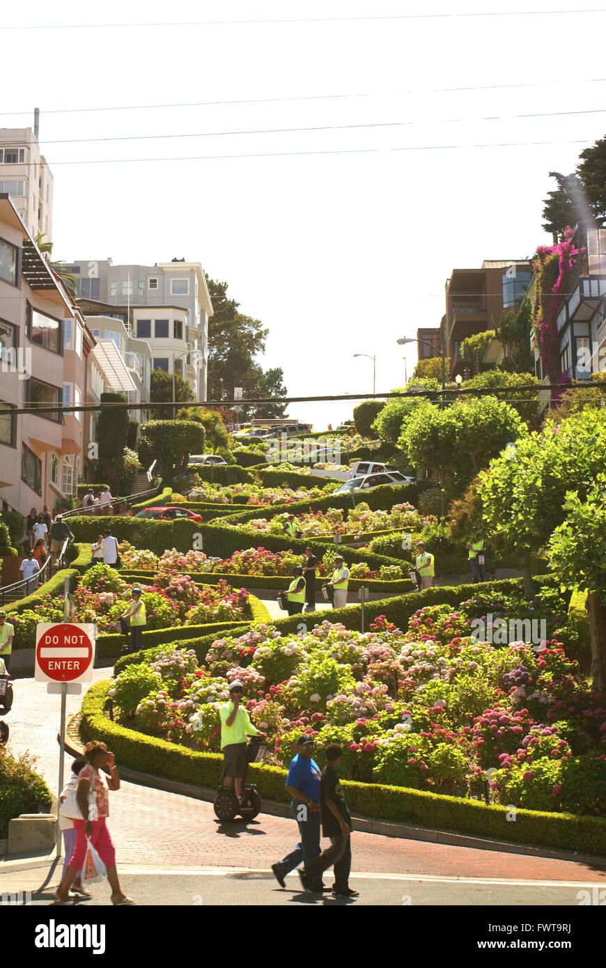Lombard Street, San Francisco, Kalifornien, USA, Einbahnstraße mit acht scharfe Kurven, sagte zu machen, die meisten Krumme Straße Stockfoto