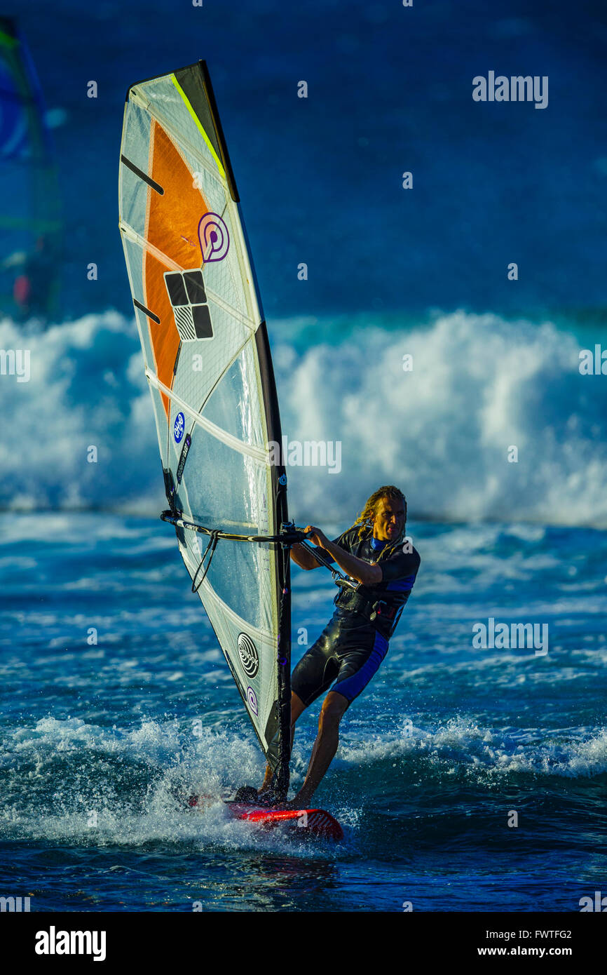 Windsurfen in Maui Stockfoto