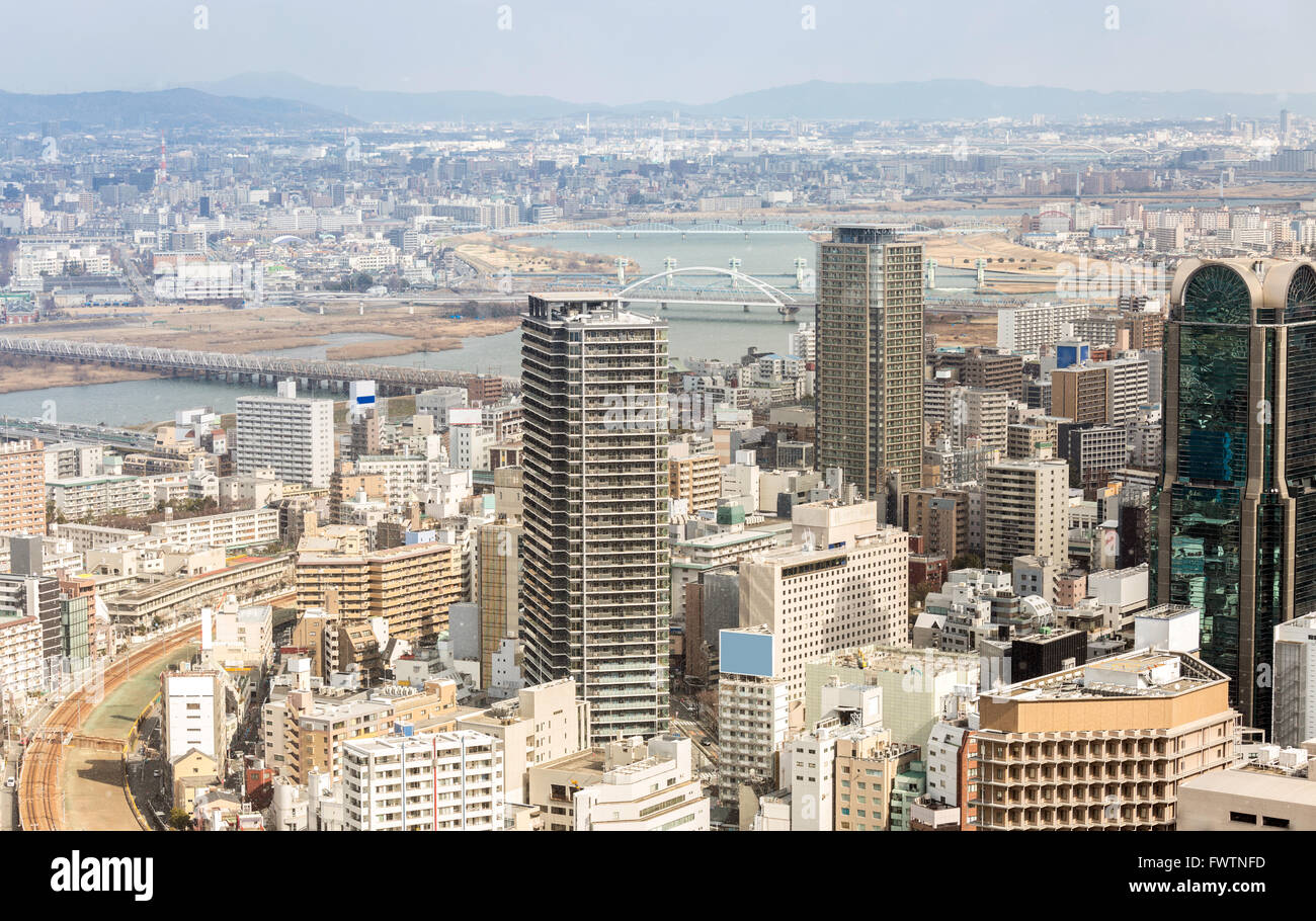 Luftaufnahme von Osaka Skyline Stadtbild Japan Gebäude Stockfoto