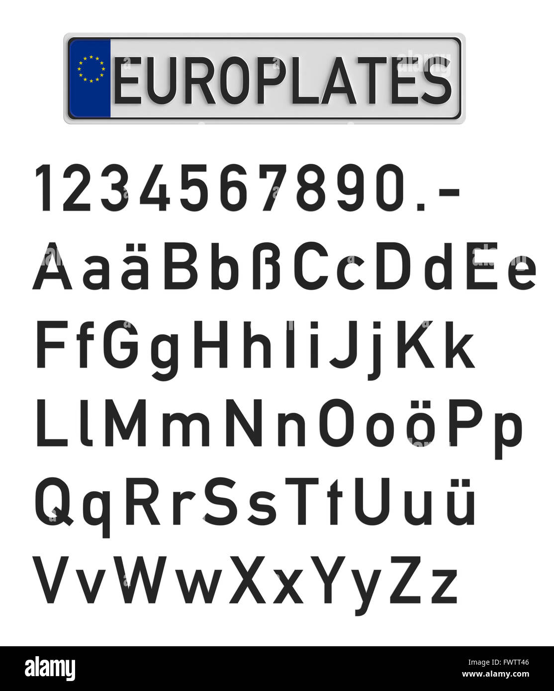 Auto-Kennzeichen mit Ziffern und Buchstaben, 3D rendering Stockfoto