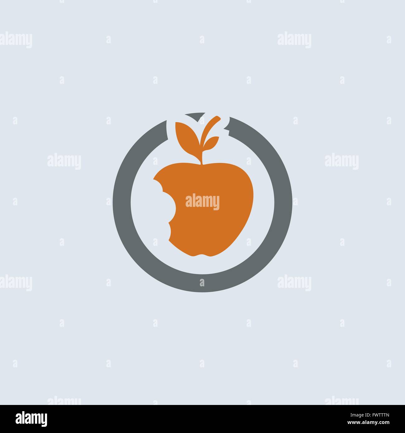Grau-Orange angebissene Apfel mit verlässt Runde Web-Symbol Stock Vektor
