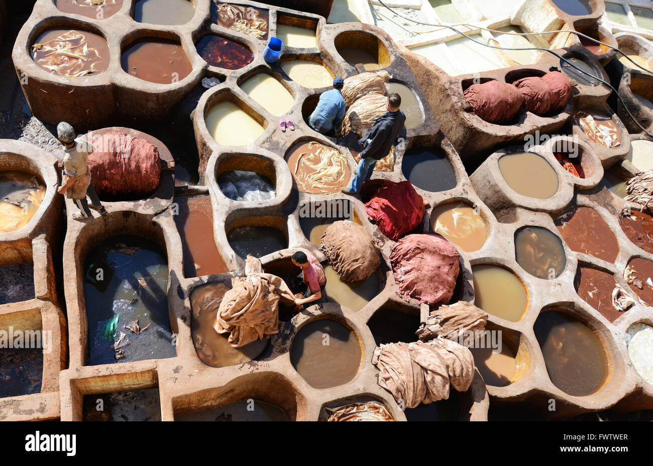 Becken der Farbe in der Fes Gerbereien, Fes, Marokko Stockfoto