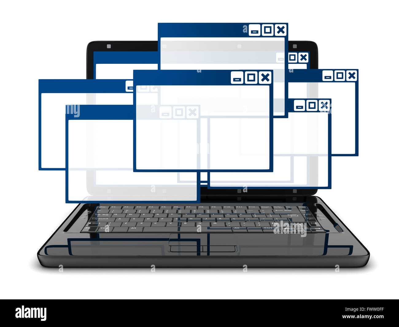 Laptop und Computer Windows (durchgeführt in 3d) Stockfoto