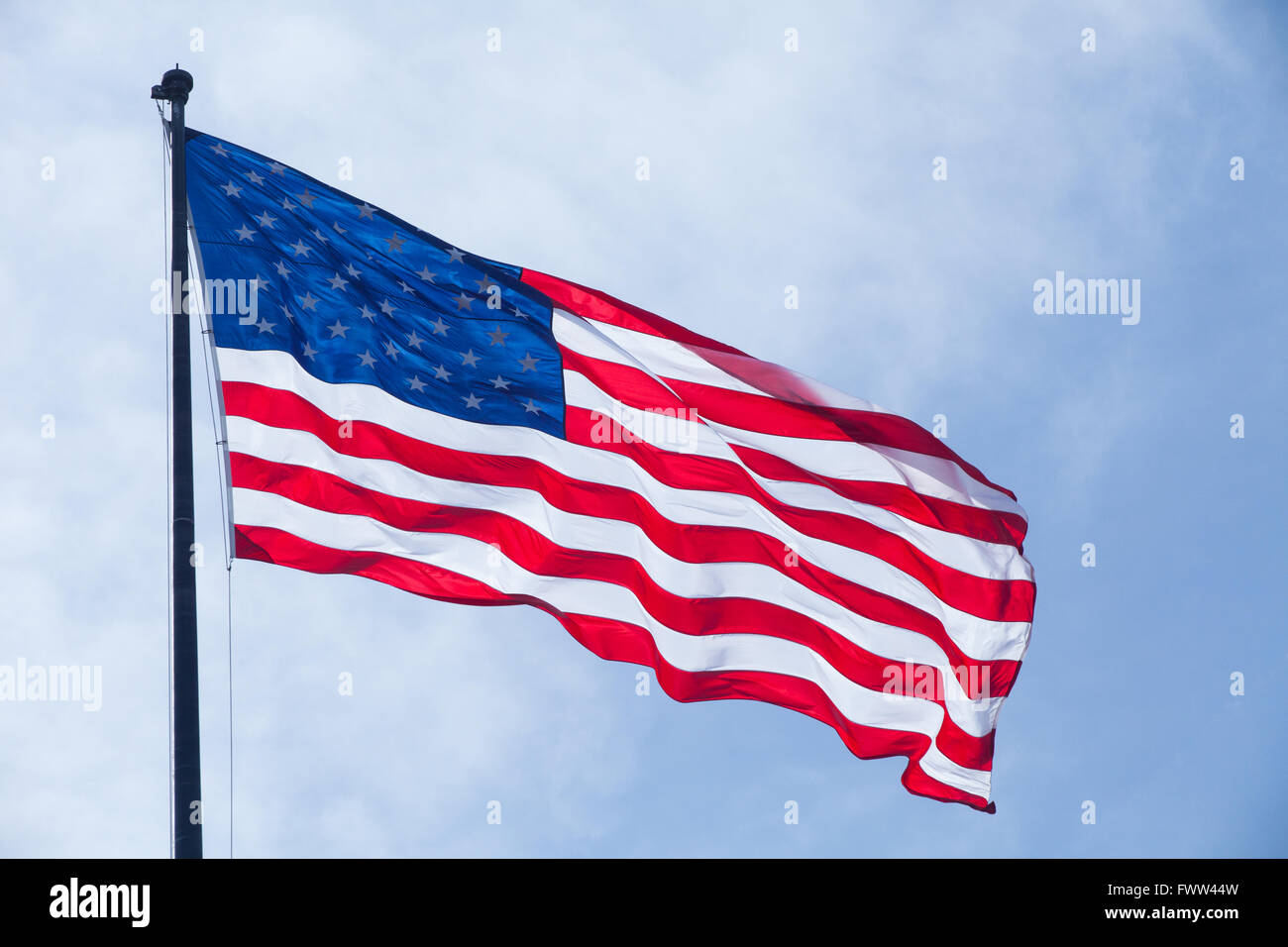 Amerikanische Flagge, Liberty Island, New York, Vereinigte Staaten von Amerika. Stockfoto